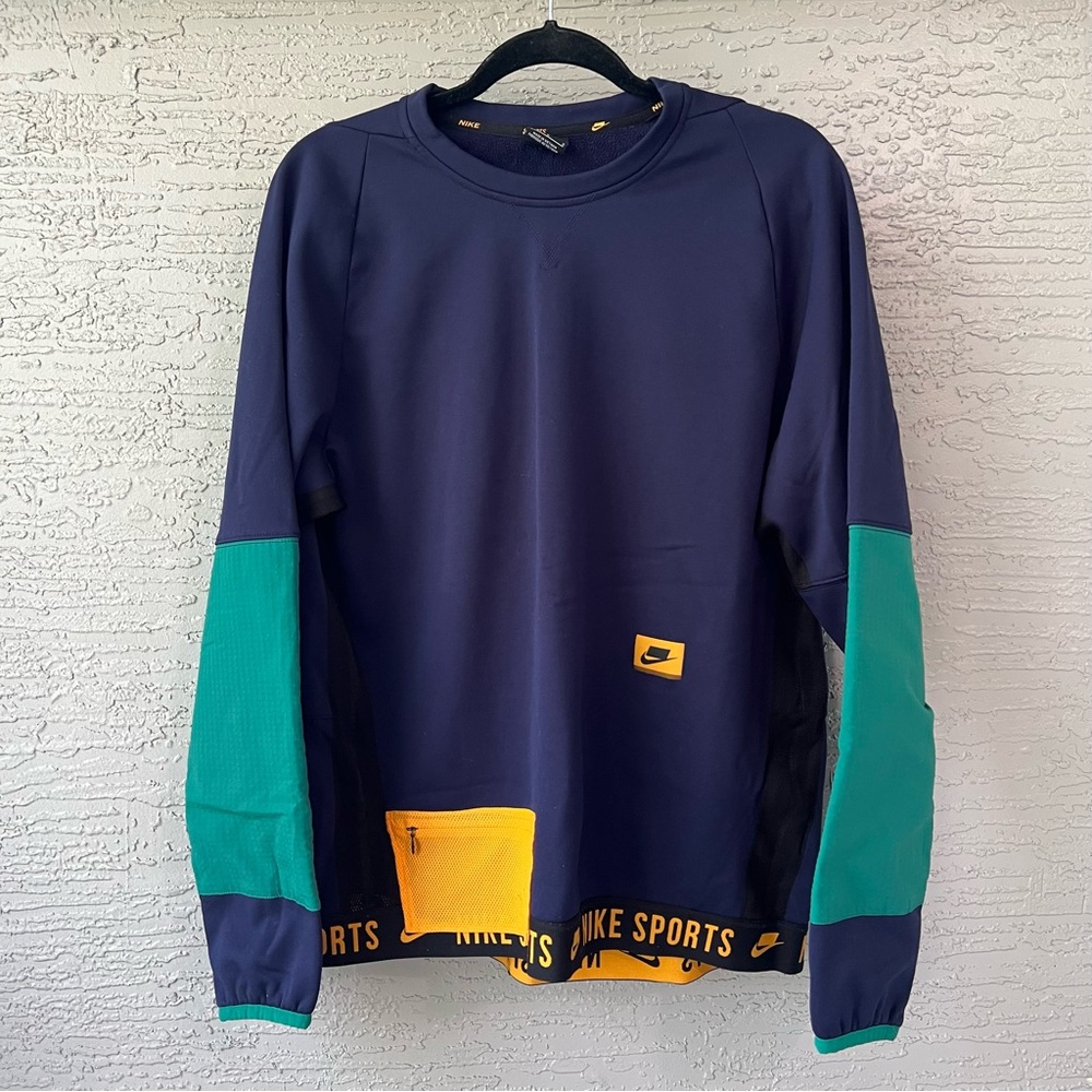 COPY - Nike Men's Crewneck Sweater - Navy, Teal, and Yellow